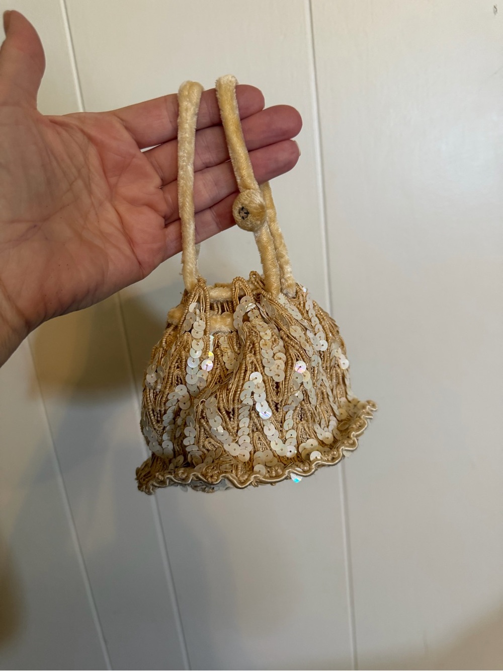 Vintage and White and Ivory Sequin Evening Pouch Handbag